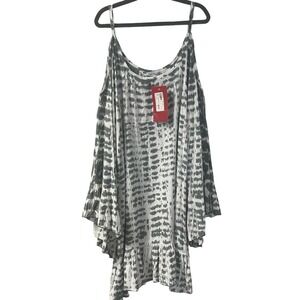 NWT Tiare Hawaii Hana Cold Shoulder Tie Dye Mini Dress Grey White Womens Size XS